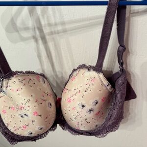 Victoria's Secret Cream and Purple Lace Bra